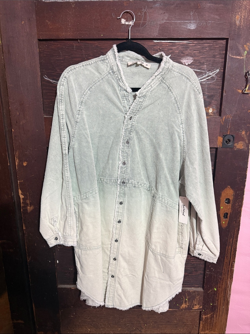 Three Bird Nest Washed light blue ombré Button-Front Jacket/Dress
